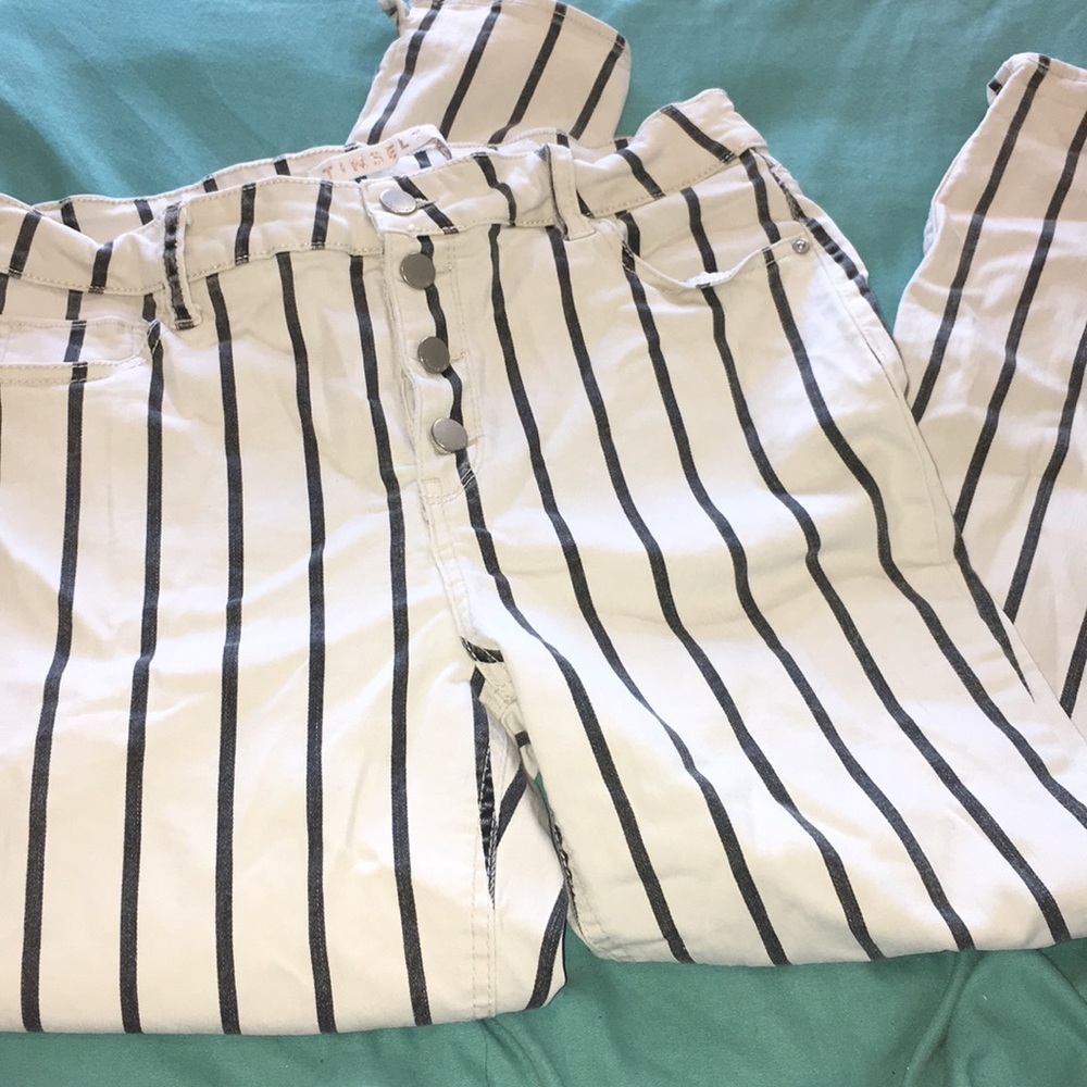 black and white striped jeans